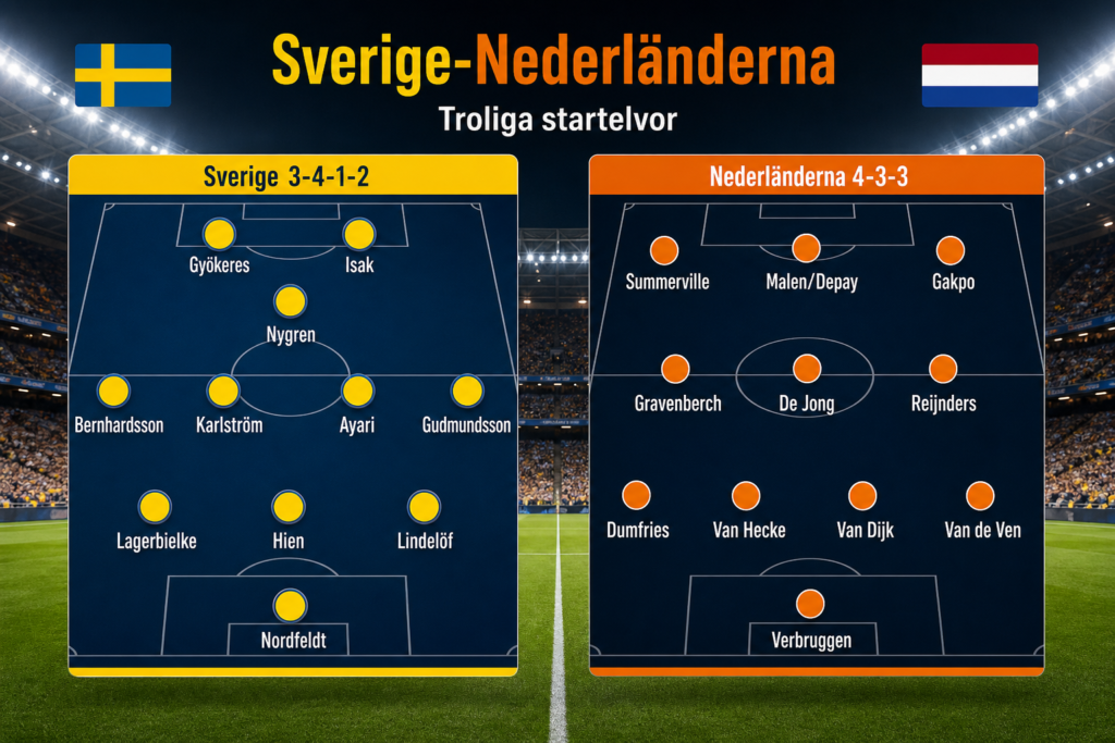 Sverige-Nederländerna laguppställning fotbolls-VM 2026 gruppspel